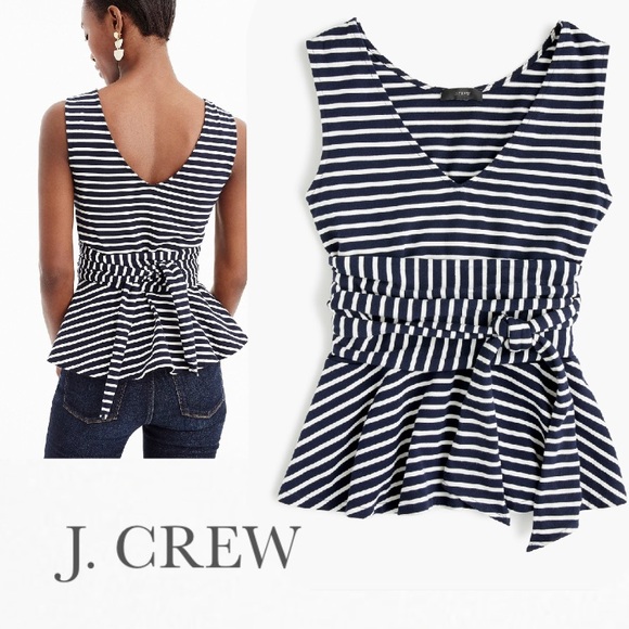 J. Crew Tops - J. Crew Sleeveless Tie-Waist Peplum Top in Stripe